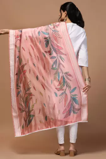 Digital Ethnic Motif Print Orgenza Khadi Silk Crochet Work Regular Dupatta Wear on Kurti For Women and Girls