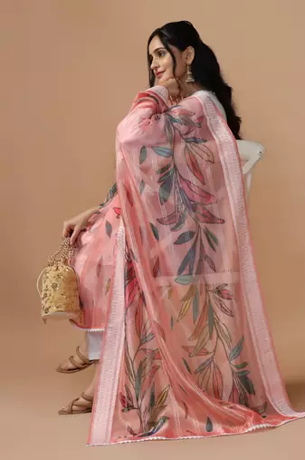 Digital Ethnic Motif Print Orgenza Khadi Silk Crochet Work Regular Dupatta Wear on Kurti For Women and Girls