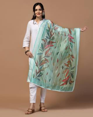 Digital Ethnic Motif Print Orgenza Khadi Silk Crochet Work Regular Dupatta Wear on Kurti For Women and Girls 1