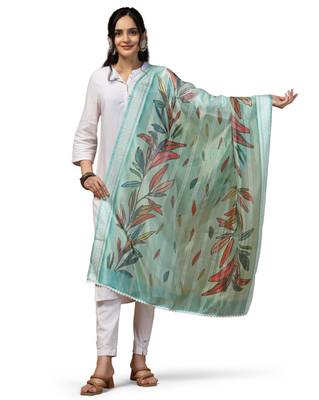 Digital Ethnic Motif Print Orgenza Khadi Silk Crochet Work Regular Dupatta Wear on Kurti For Women and Girls 2