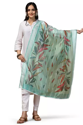 Digital Ethnic Motif Print Orgenza Khadi Silk Crochet Work Regular Dupatta Wear on Kurti For Women and Girls