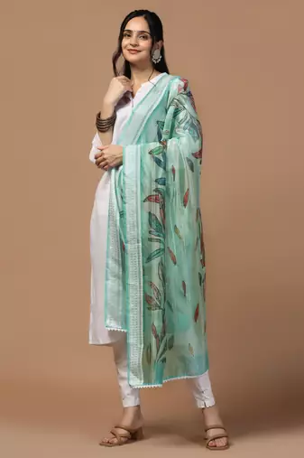 Digital Ethnic Motif Print Orgenza Khadi Silk Crochet Work Regular Dupatta Wear on Kurti For Women and Girls