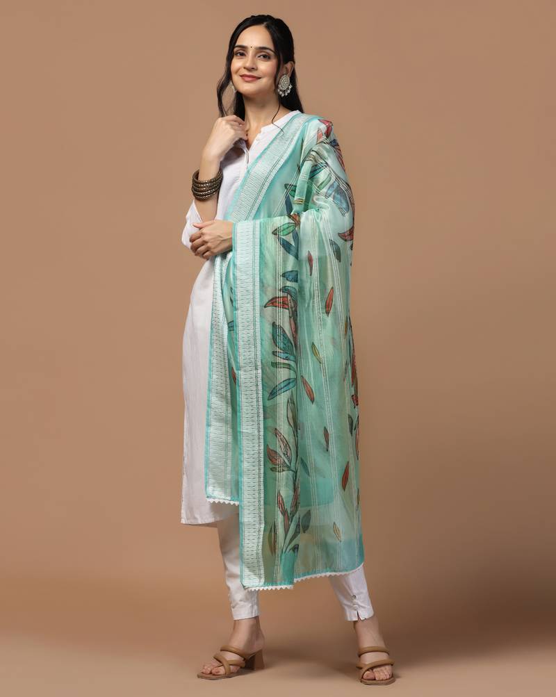 Digital Ethnic Motif Print Orgenza Khadi Silk Crochet Work Regular Dupatta Wear on Kurti For Women and Girls