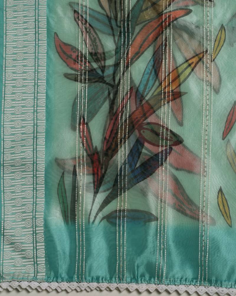 Digital Ethnic Motif Print Orgenza Khadi Silk Crochet Work Regular Dupatta Wear on Kurti For Women and Girls