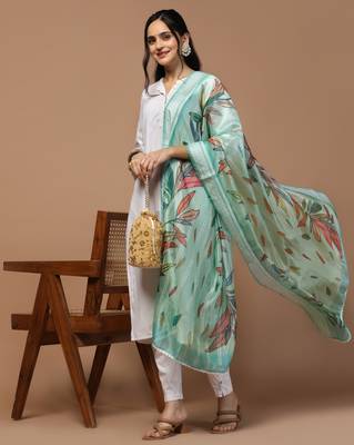 Digital Ethnic Motif Print Orgenza Khadi Silk Crochet Work Regular Dupatta Wear on Kurti For Women and Girls 7