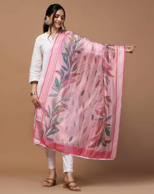 Digital Ethnic Motif Print Orgenza Khadi Silk Crochet Work Regular Dupatta Wear on Kurti For Women and Girls 1