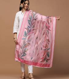 Digital Ethnic Motif Print Orgenza Khadi Silk Crochet Work Regular Dupatta Wear on Kurti For Women and Girls