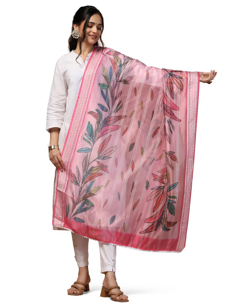 Digital Ethnic Motif Print Orgenza Khadi Silk Crochet Work Regular Dupatta Wear on Kurti For Women and Girls