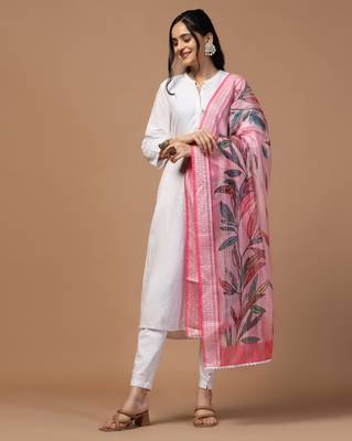 Digital Ethnic Motif Print Orgenza Khadi Silk Crochet Work Regular Dupatta Wear on Kurti For Women and Girls 4