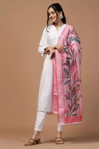 Digital Ethnic Motif Print Orgenza Khadi Silk Crochet Work Regular Dupatta Wear on Kurti For Women and Girls