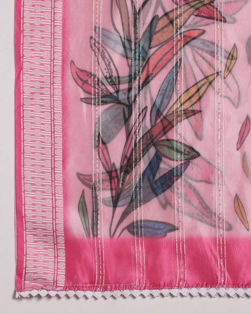 Digital Ethnic Motif Print Orgenza Khadi Silk Crochet Work Regular Dupatta Wear on Kurti For Women and Girls