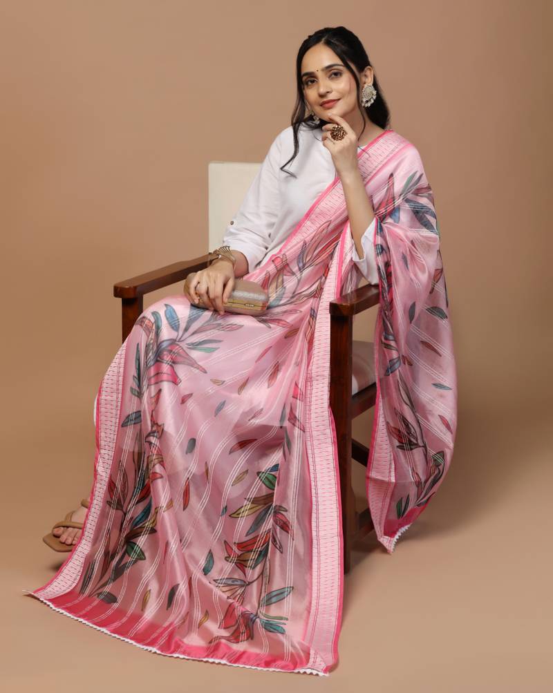 Digital Ethnic Motif Print Orgenza Khadi Silk Crochet Work Regular Dupatta Wear on Kurti For Women and Girls