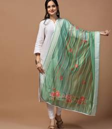 Digital Ethnic Motif Print Orgenza Khadi Silk Crochet Work Regular Dupatta Wear on Kurti For Women and Girls