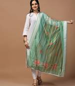 Digital Ethnic Motif Print Orgenza Khadi Silk Crochet Work Regular Dupatta Wear on Kurti For Women and Girls