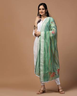 Digital Ethnic Motif Print Orgenza Khadi Silk Crochet Work Regular Dupatta Wear on Kurti For Women and Girls 3