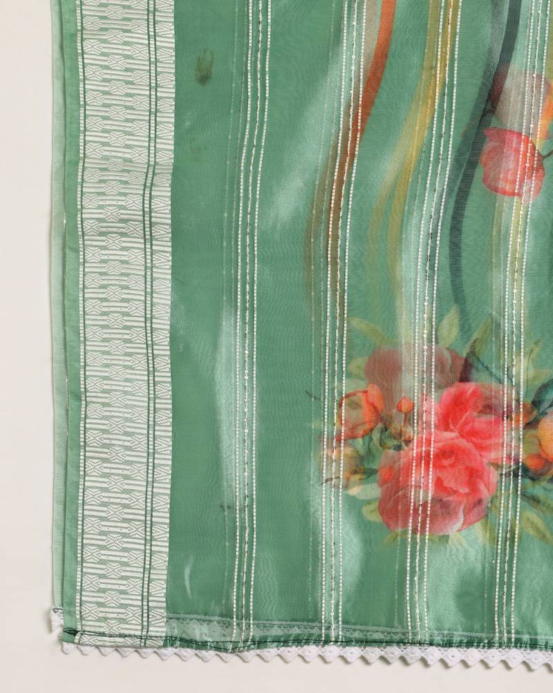 Digital Ethnic Motif Print Orgenza Khadi Silk Crochet Work Regular Dupatta Wear on Kurti For Women and Girls