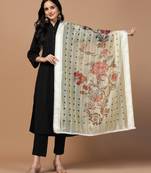 Digital Ethnic Motif Print Orgenza Khadi Silk Crochet Work Regular Dupatta Wear on Kurti For Women and Girls