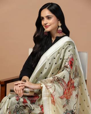 Digital Ethnic Motif Print Orgenza Khadi Silk Crochet Work Regular Dupatta Wear on Kurti For Women and Girls 7
