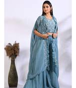 Blue top plazo with jacket with hand embroidery