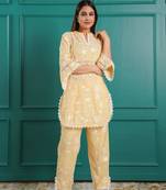 Pakistani style fully embrioidered yellow co-ord set