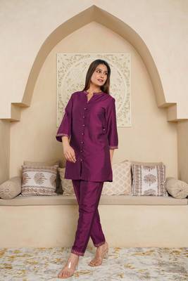 Purple embroidered co-ord set in silk blend 3