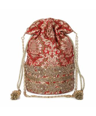 Red brocade potli 1
