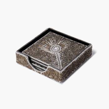 Silver sparkle beaded coaster set 1