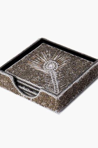 Silver sparkle beaded coaster set