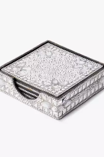 Silver embellished coaster set