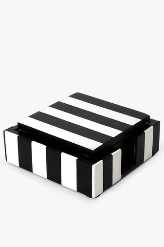 Monochrome marvel striped coaster set with holder