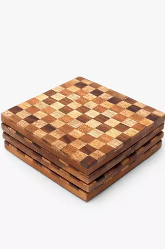 Brown check block coasters