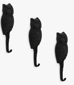 Black owl wall hook set of 3