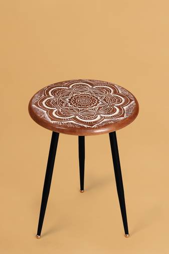Mandala magic carved accent table