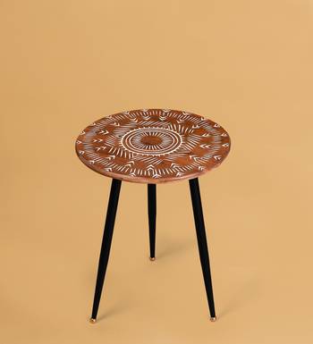 Tribal tapestry carved accent table 1