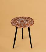 Tribal tapestry carved accent table