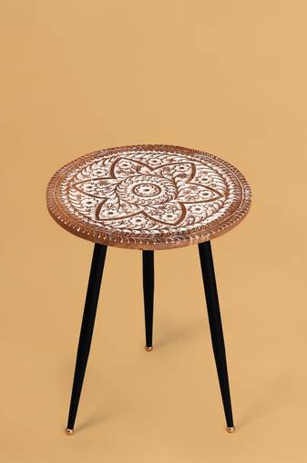 Floral bloom carved accent table