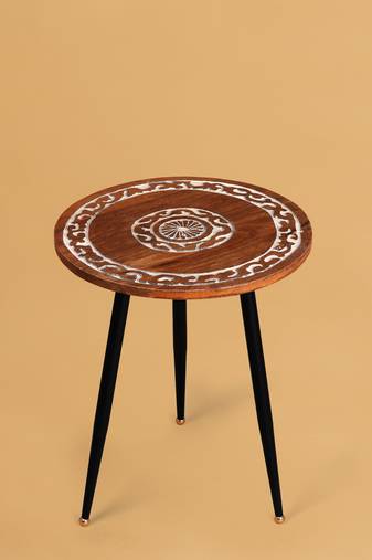 Whitewash whisper carved accent table