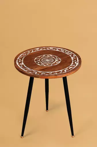 Whitewash whisper carved accent table