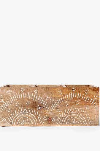 Tropical wooden cutlery organizer