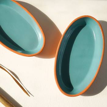 Blue terracotta oval tray set 1