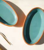 Blue terracotta oval tray set
