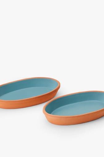 Colorful terracotta oval duo plate set