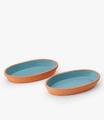 Colorful terracotta oval duo plate set