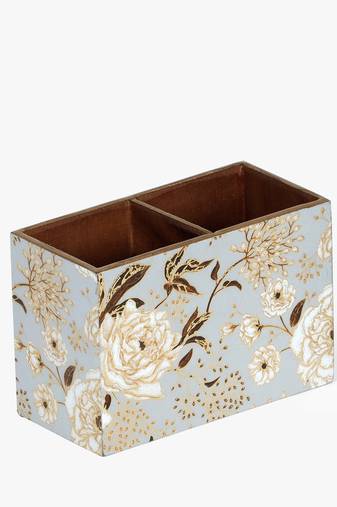 White bloom enamel pen holder