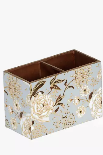 White bloom enamel pen holder