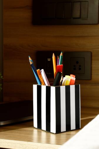 Monochrome marvel striped pen holder