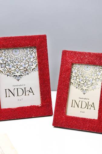 Red velvet beaded photo frames (set of 2)
