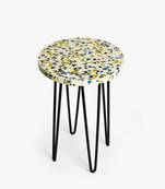White terrazzo plant stand - black
