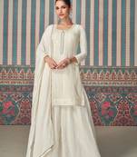 White embroidered chinnon silk straight palazzo- free size stitched(Size upto 42")
