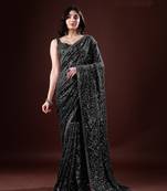Black color dual sequins georgette fabric bollywood style saree with sequins blouse fabric